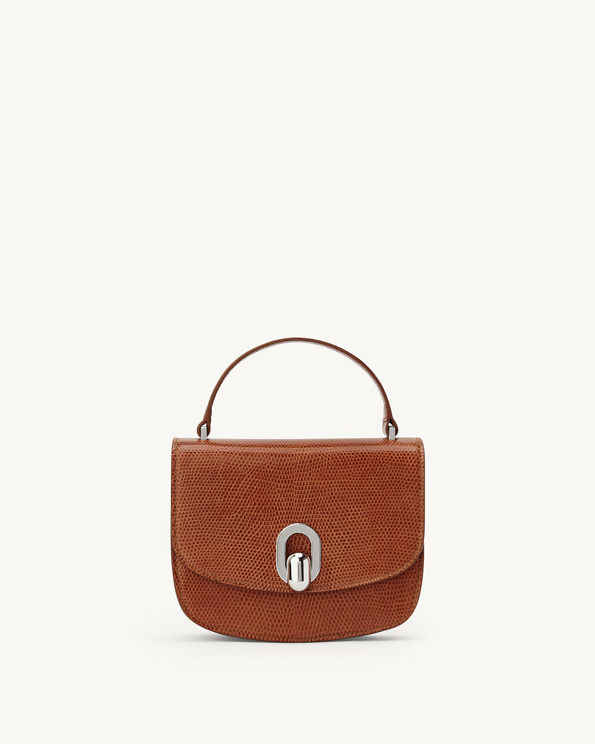 front view of the Mini Tondo handbag in Maple lizard