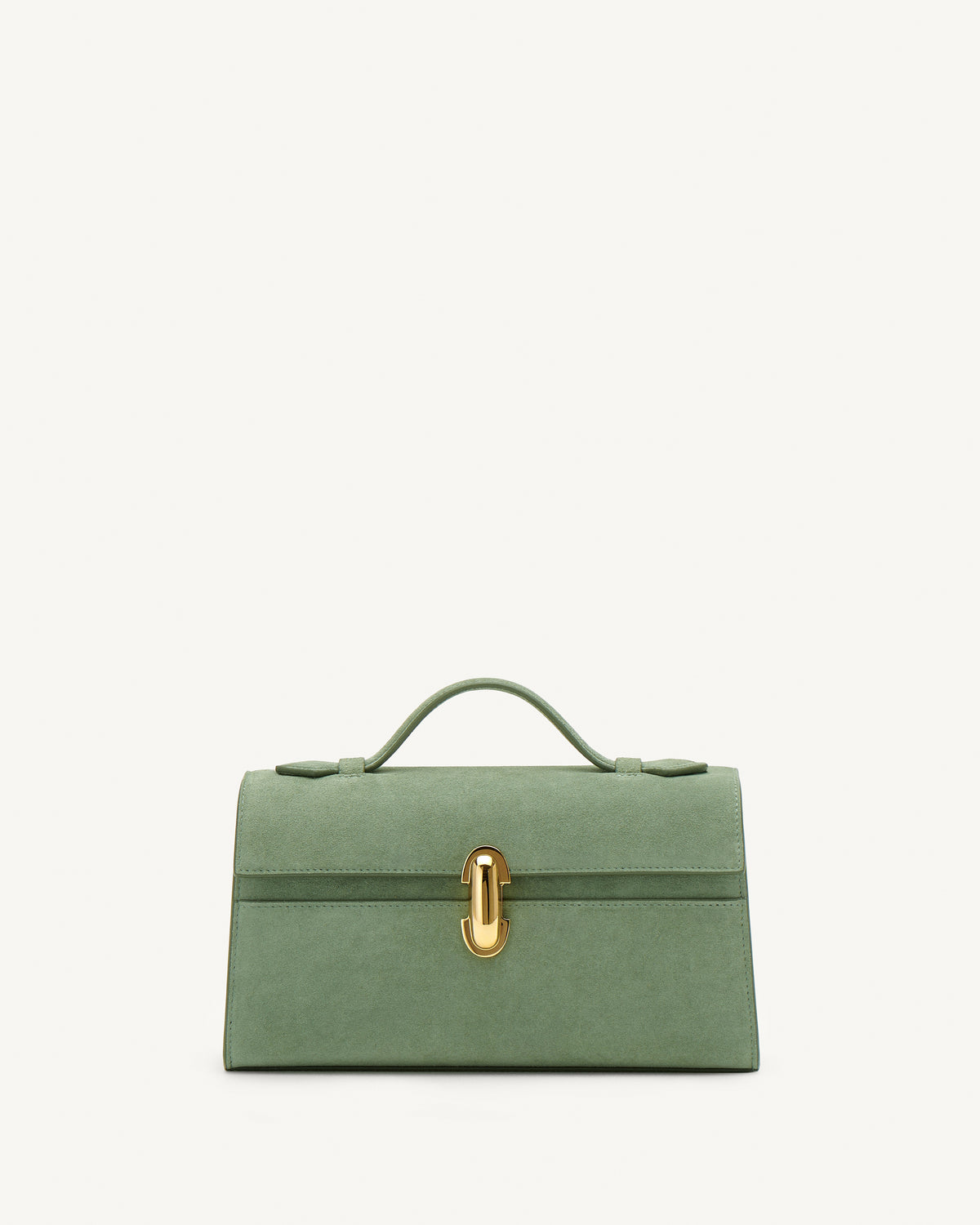 Front view of cactus suede top handle handbag with gold hardware