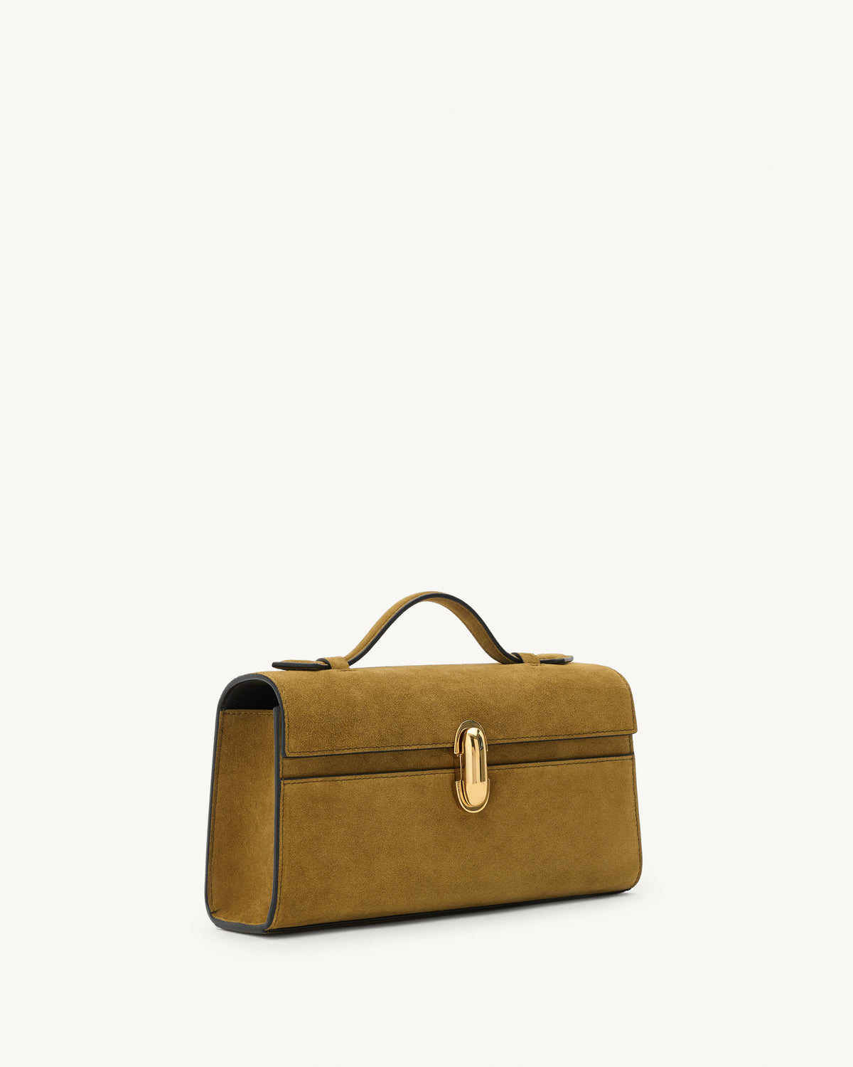 Side view of the Symmetry Pochette Handbag in Sepia Suede 