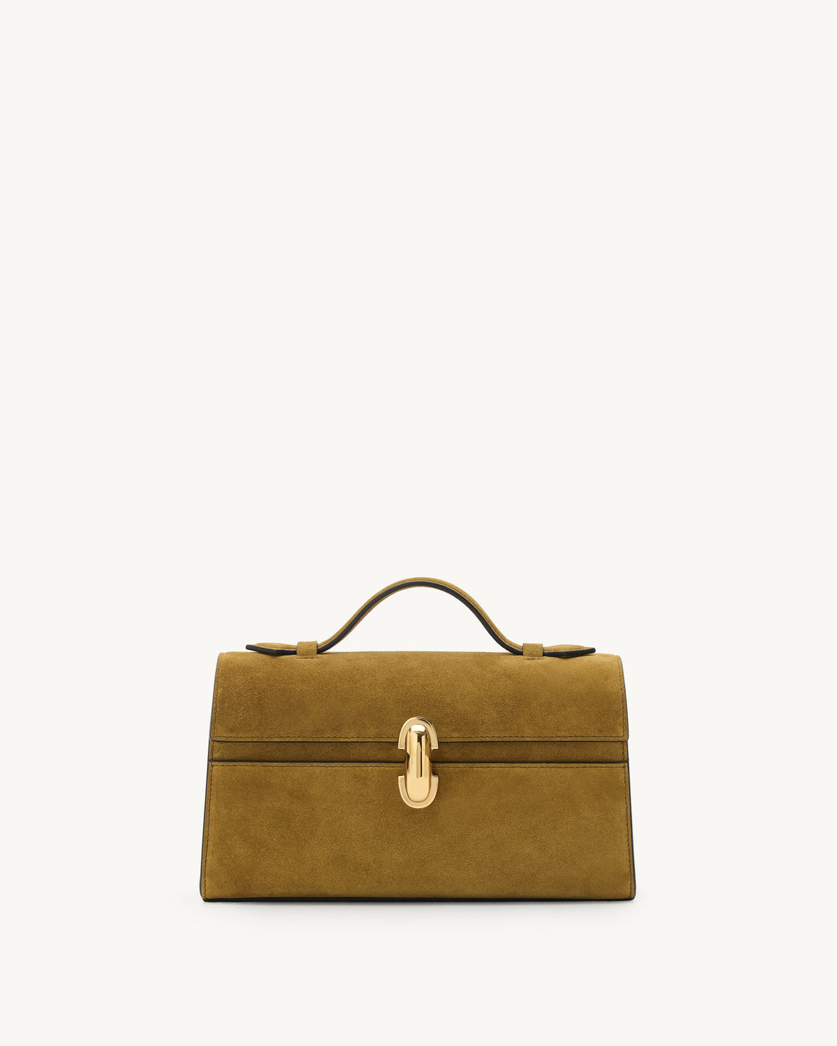 Front view of the Symmetry Pochette Handbag in Sepia Suede