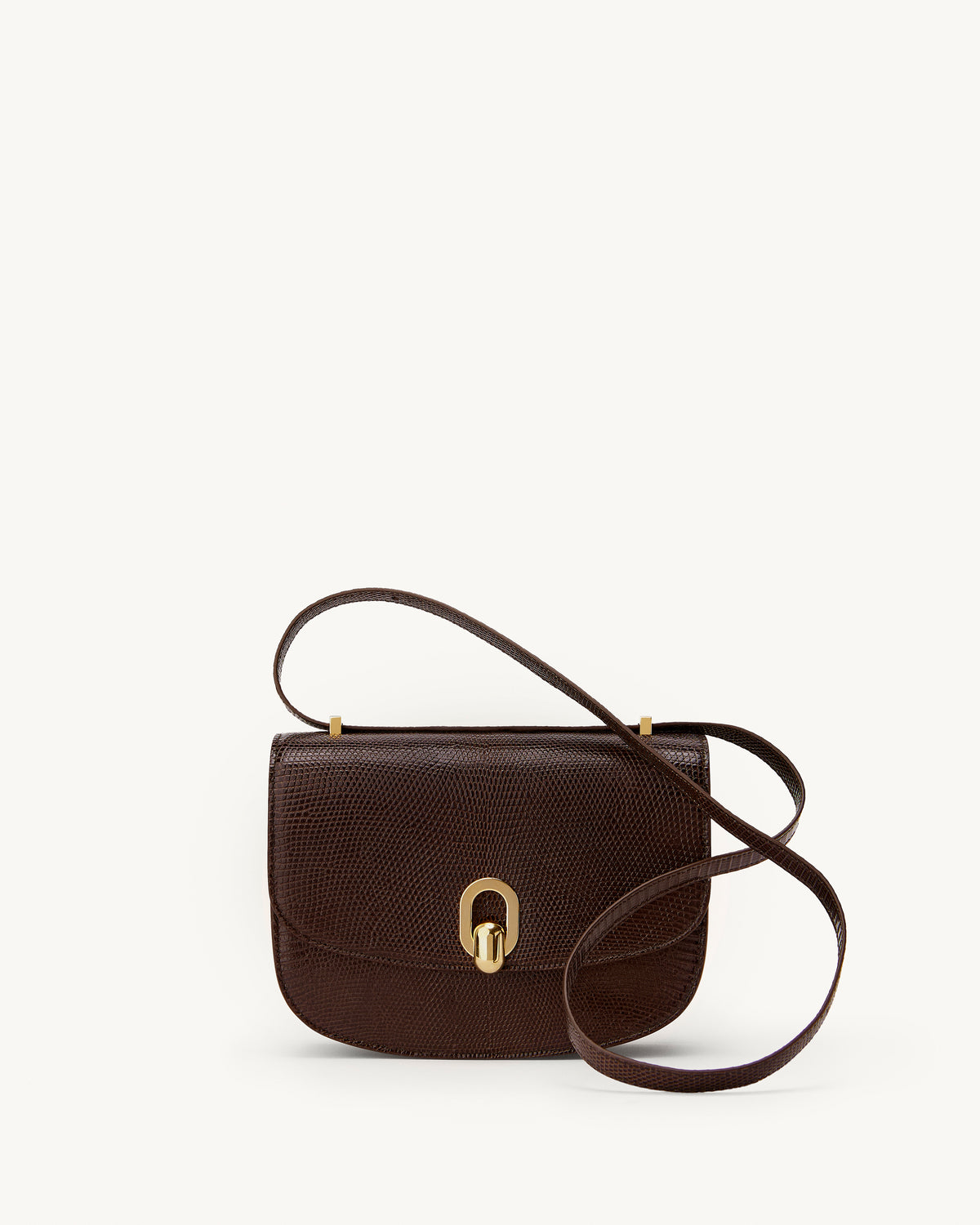 front view of the Tondo 22 handbag in Coffee lizard