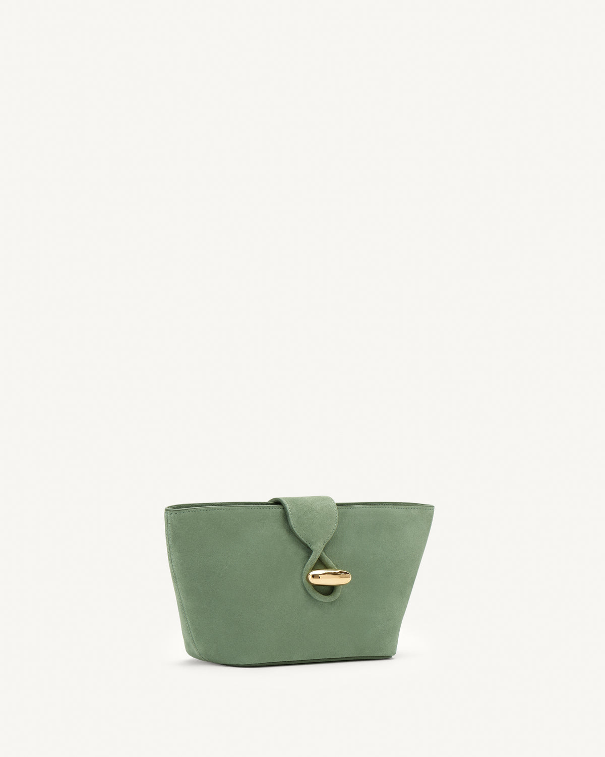 Side view of cactus suede pouch with gold hardware