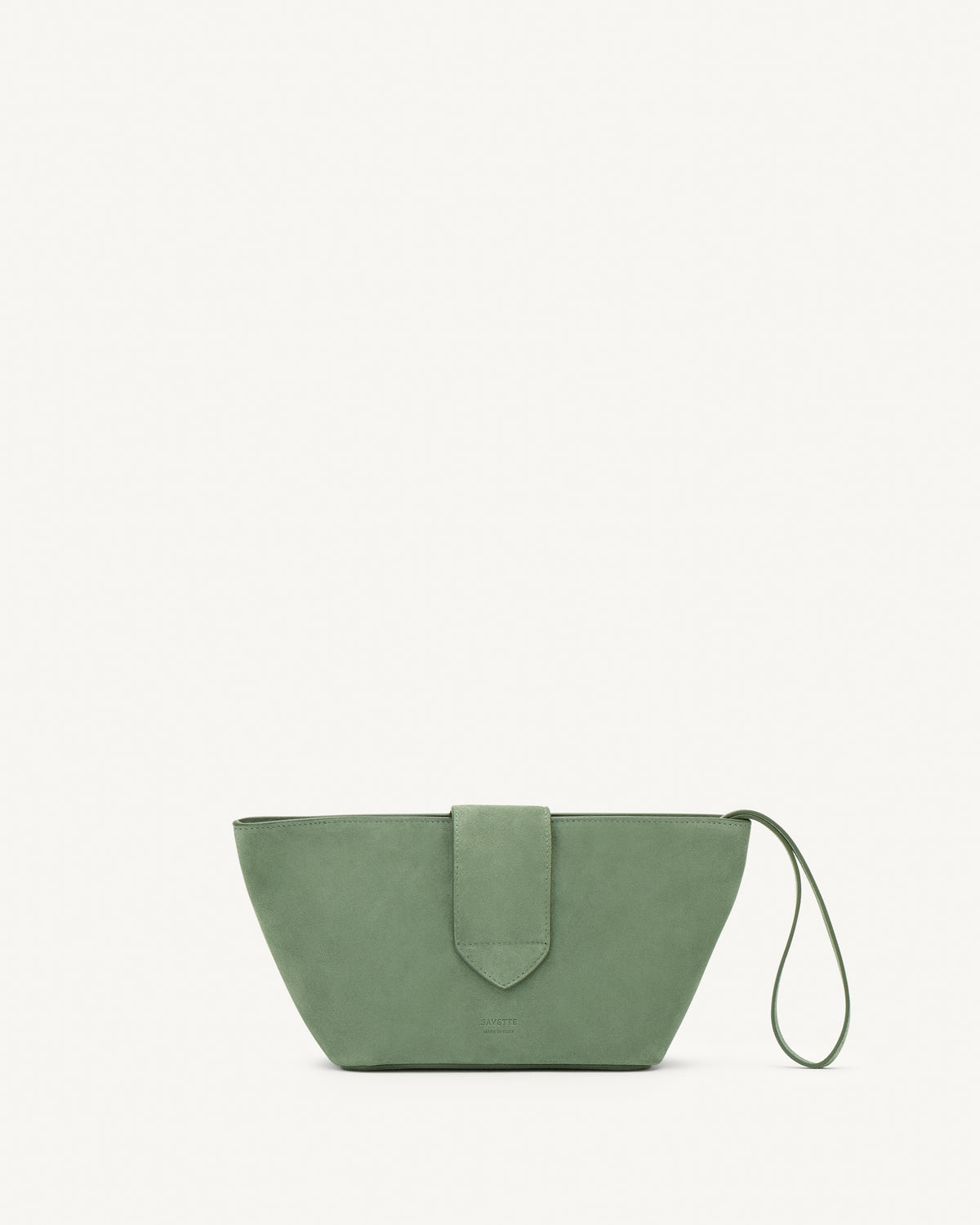 Back view of cactus suede pouch with gold hardware