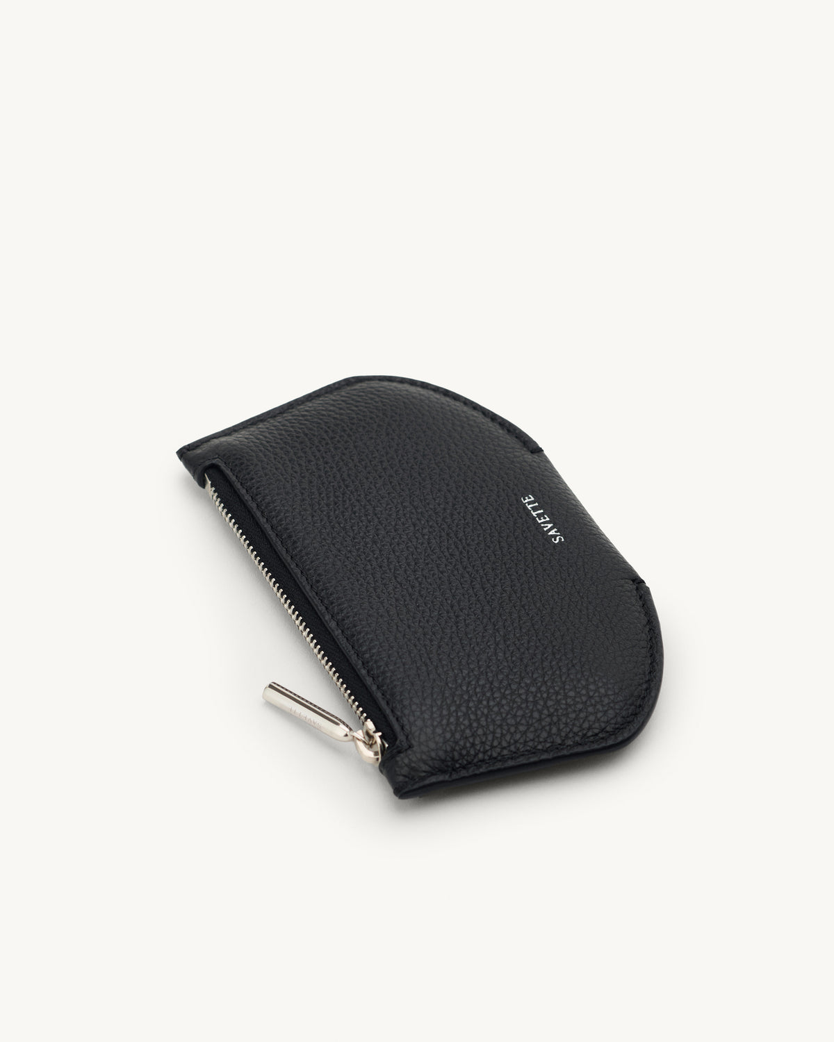 Flat view of the Zip Card Case in Black Grained Leather 