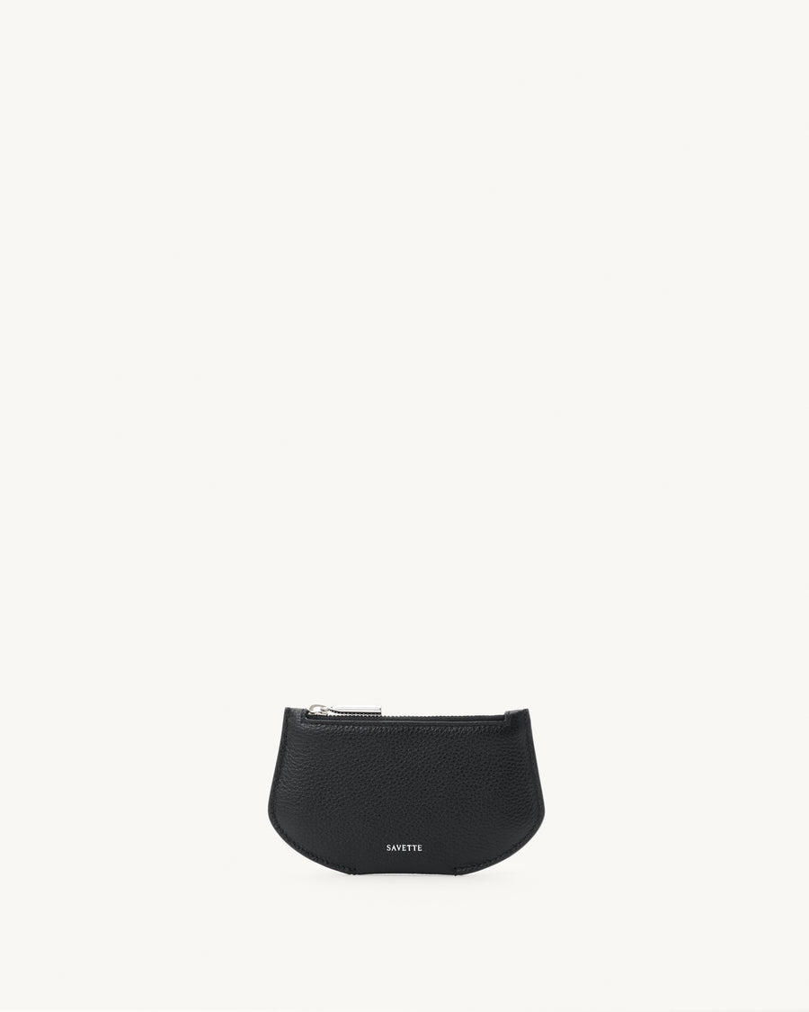 Front view of the Zip Card Case in Black Grained Leather 
