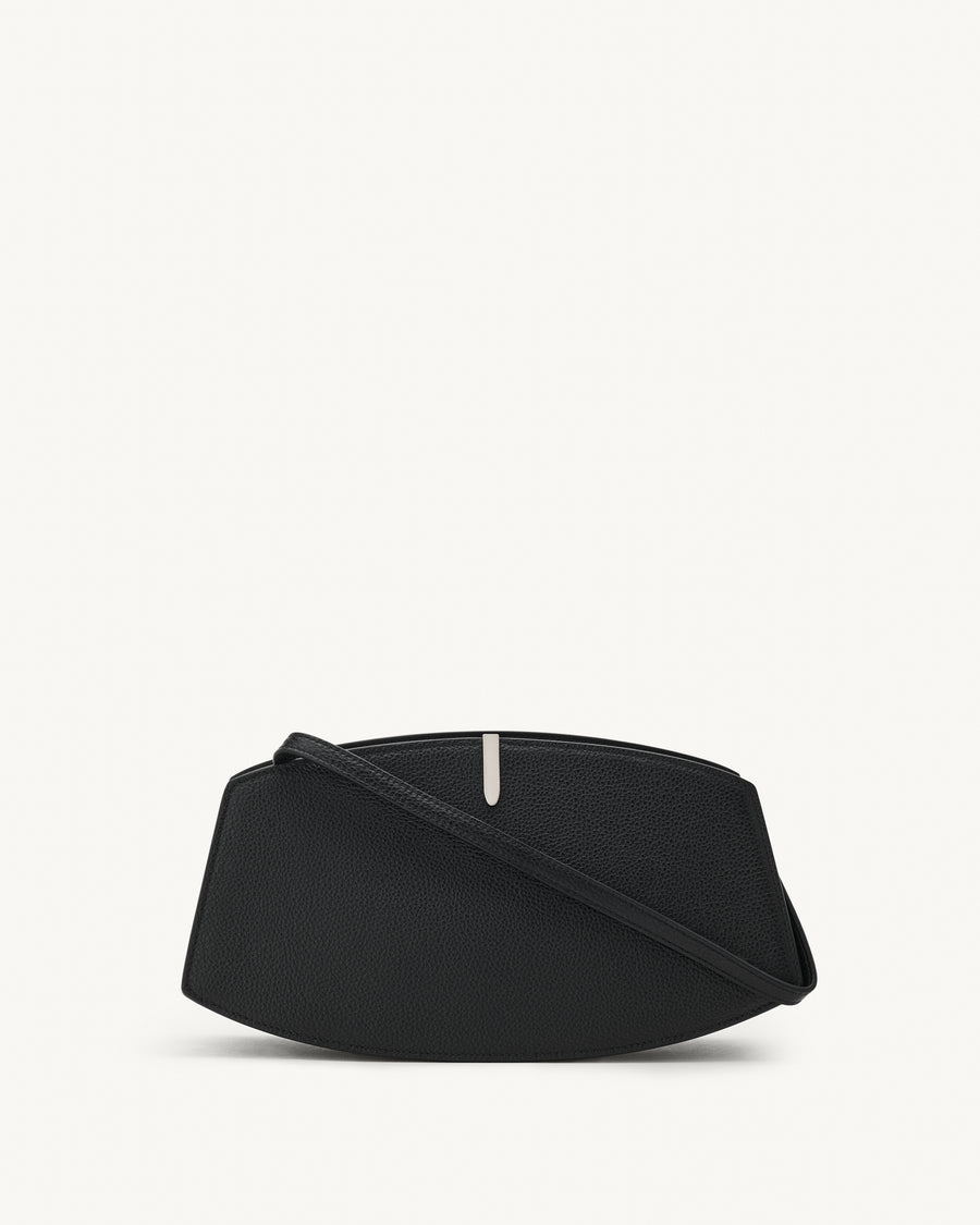 Front view of the Florence Shoulder Handbag in Black Grained Leather 