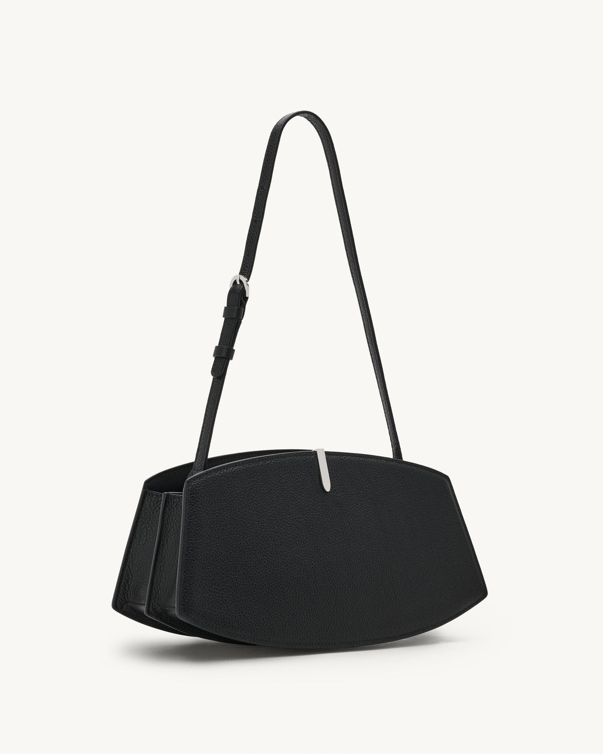 Side view of the Florence Shoulder Handbag in Black Grained Leather 