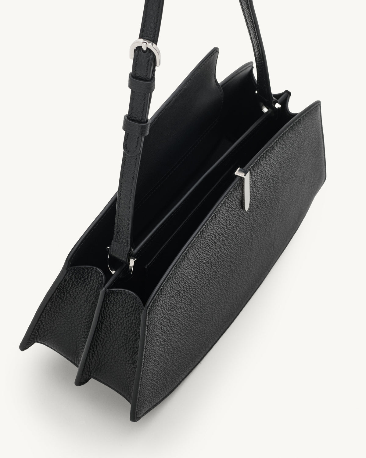 Inside view of the Florence Shoulder Handbag in Black Grained Leather 