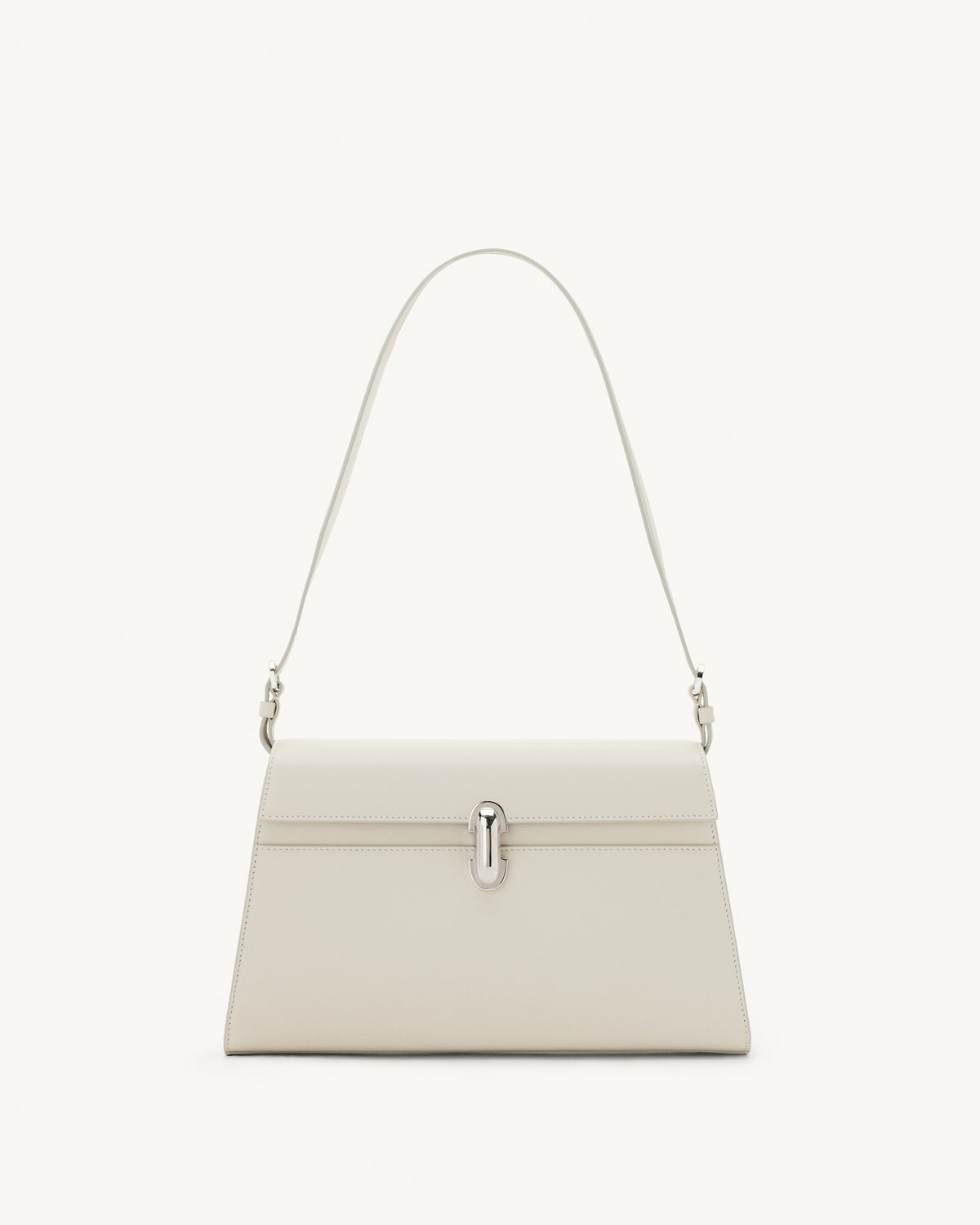 Front view of the Symmetry Shoulder Bag in Ivory Leather