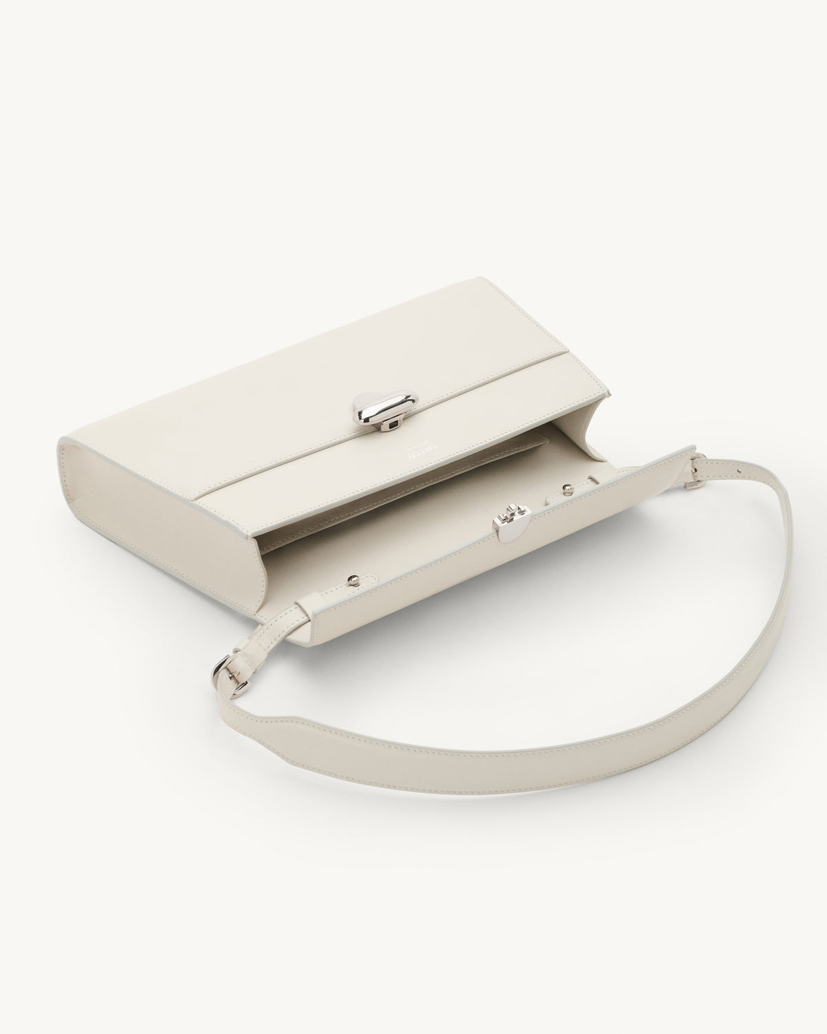 Inside view of the Symmetry Shoulder Bag in Ivory Leather 