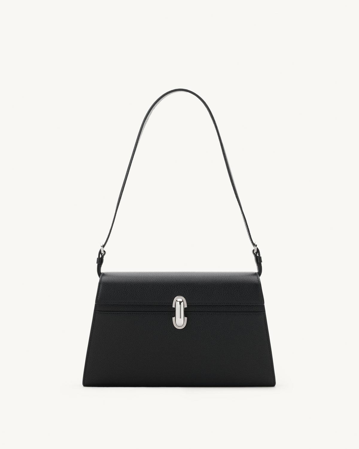 Front view of the Symmerty Shoulder Bag in Black Grained Leather 