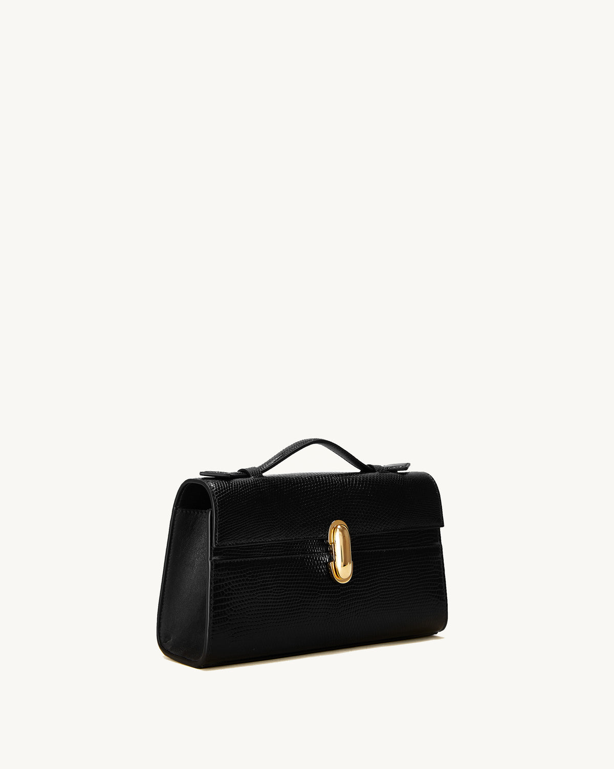 side view of the Symmetry Pochette handbag in Black lizard